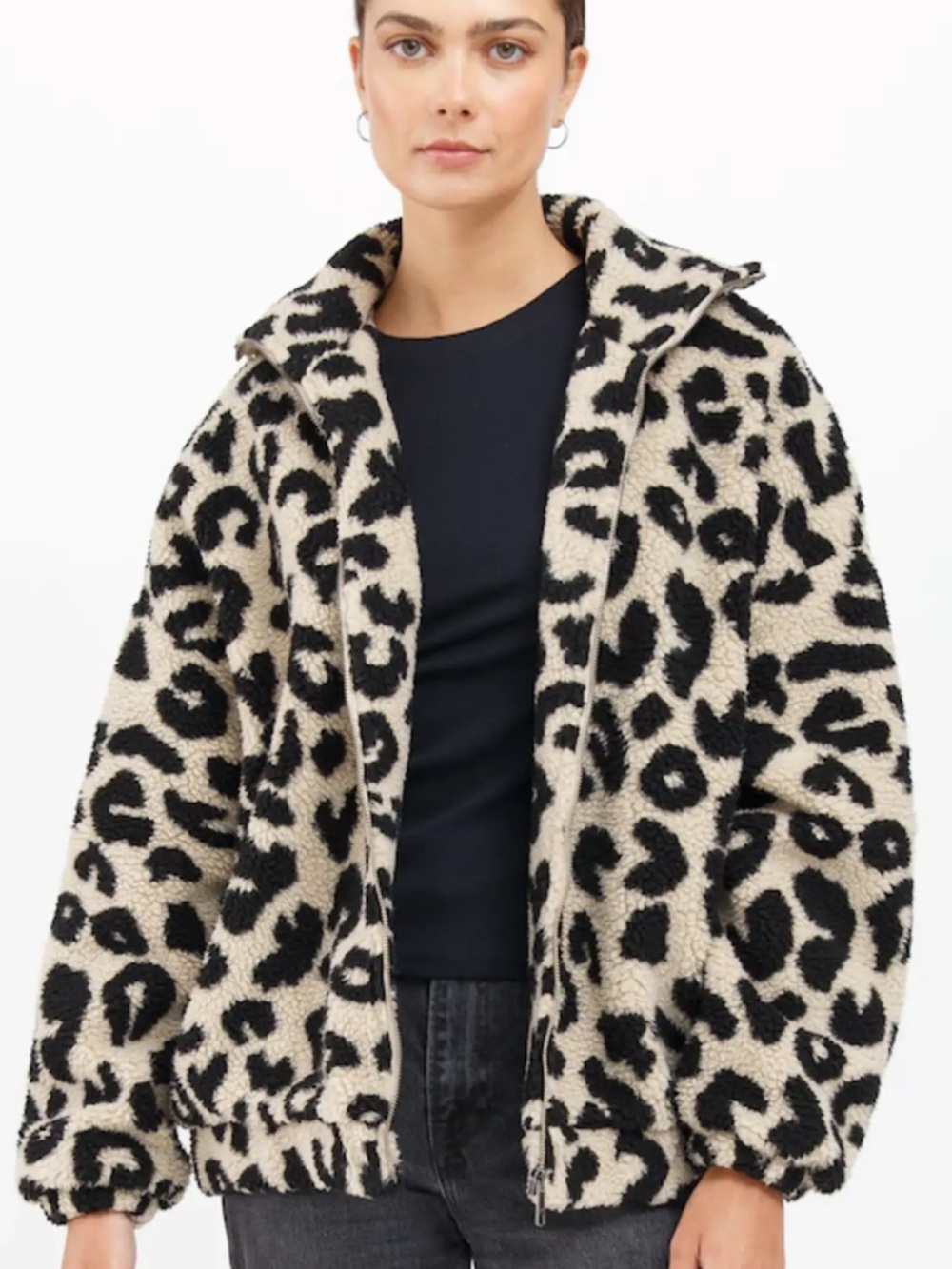 Brunette The Label Leopard Sherpa Zip-up